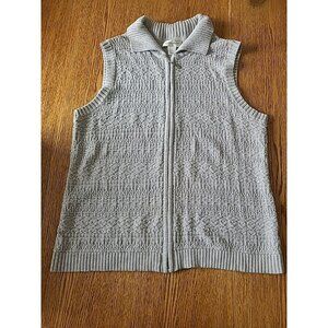 Womens Christopher & Banks Gray Winter Sweater Zip Front Vest Large 100% Cotton